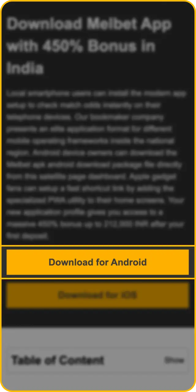 Open the mobile site to begin your Melbet apk download process.