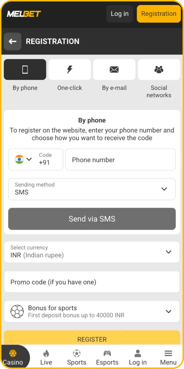 See the registration interface overview page to create your Melbet app profile.