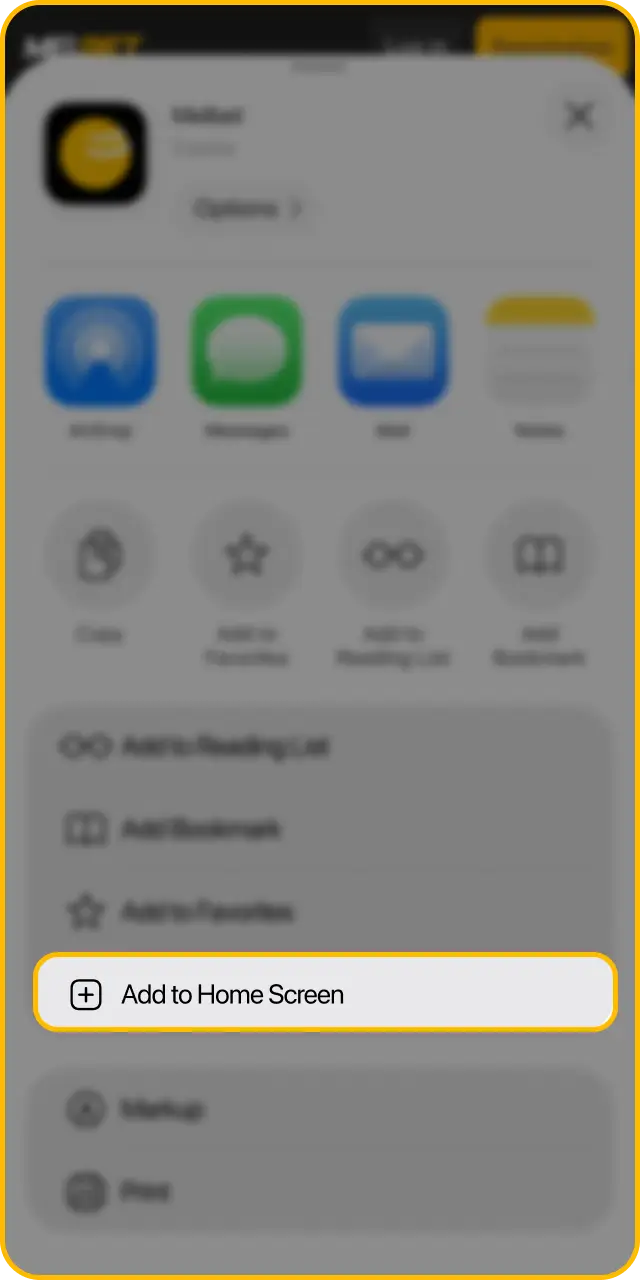 Attach to the home screen for instant access to the Melbet app.