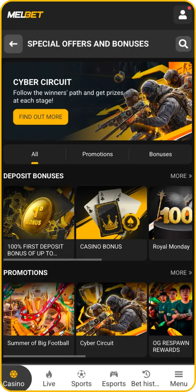 Pick your active campaign from the promo section how to use Melbet bonus.