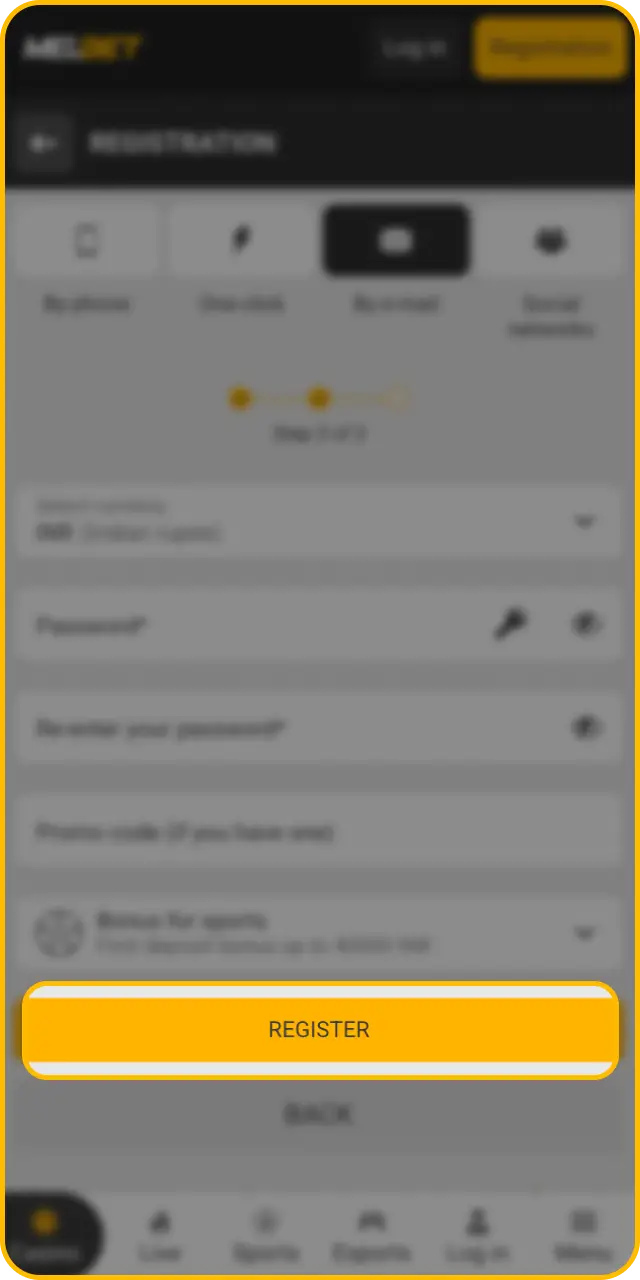 Confirm account creation and finish your official Melbet sign up journey.