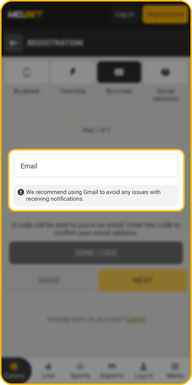 Fill in your personal information during the Melbet sign up stage.