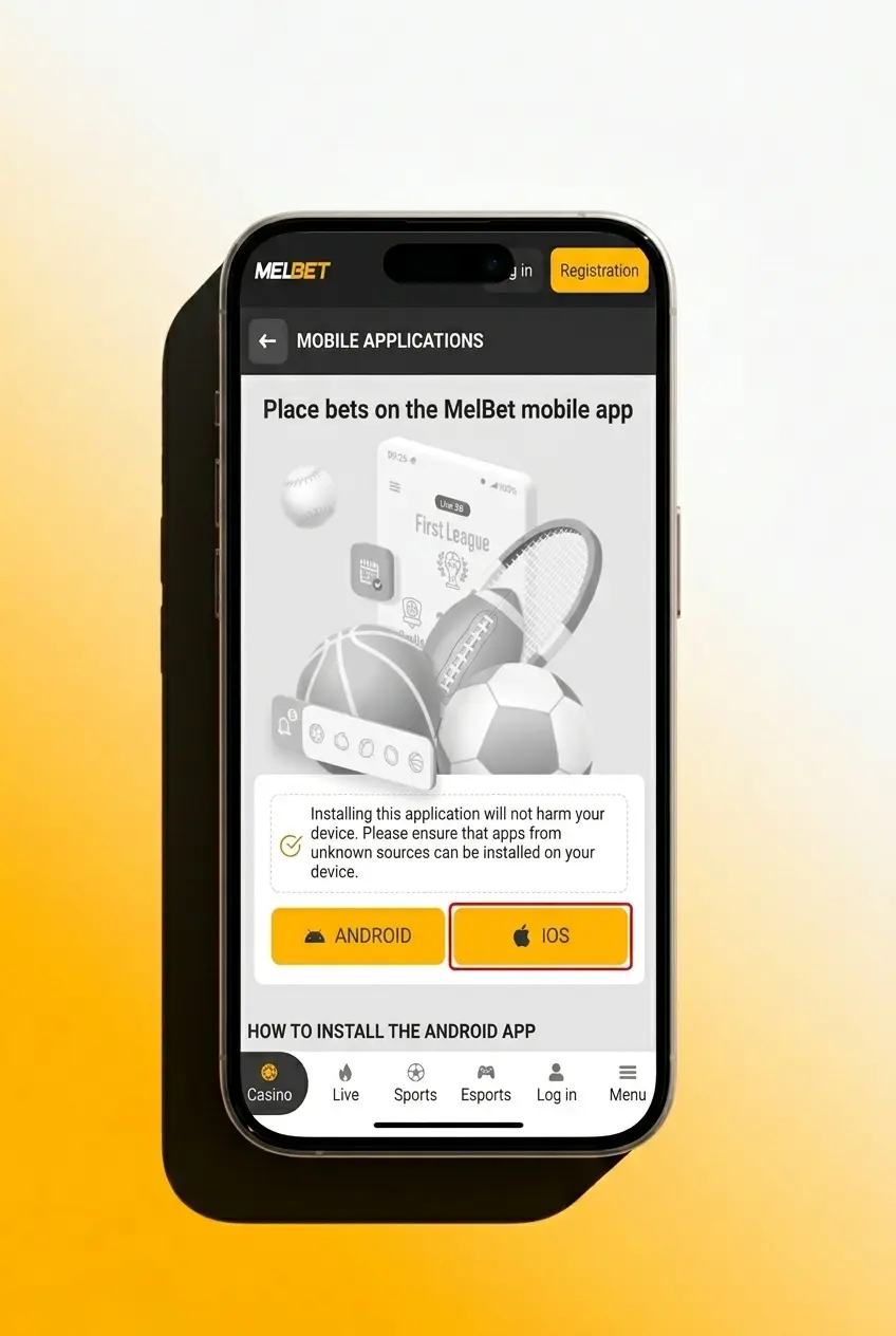 Melbet iOS app installation steps on iPhone