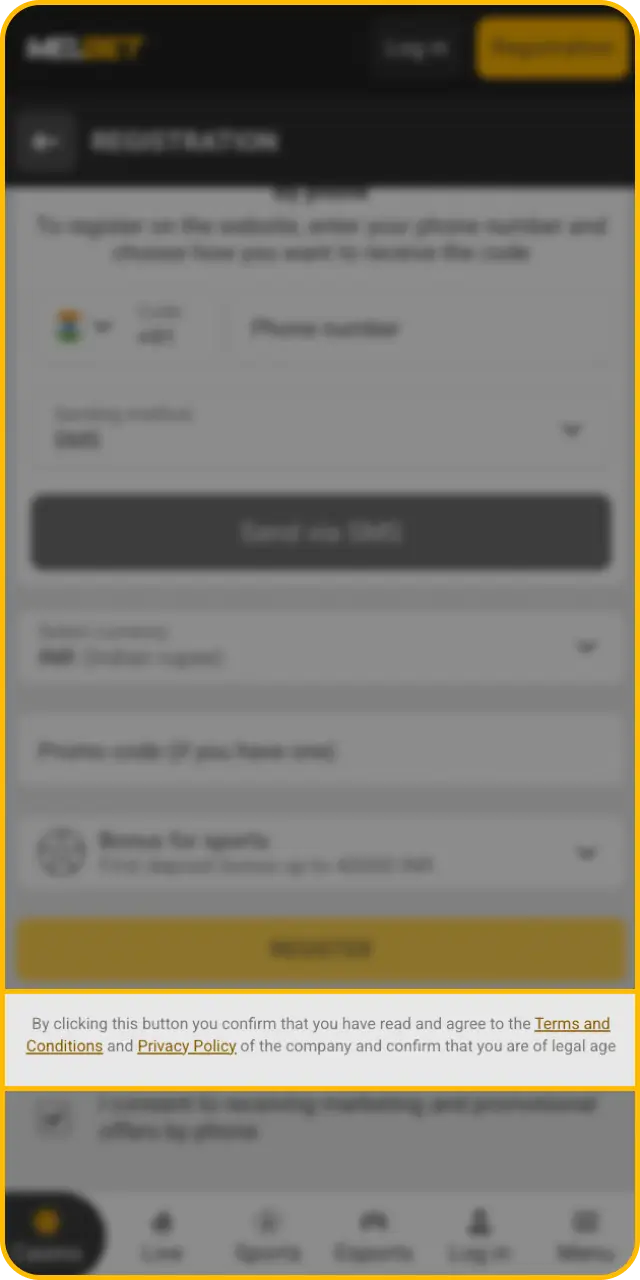 Finalize profile generation to complete your fast Melbet sign up with promo code in India.