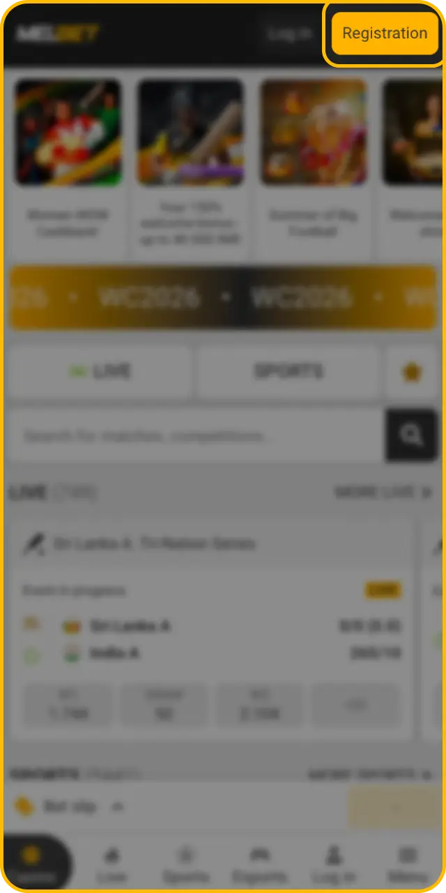Open the registration form to start your Melbet sign up with promo code in India.