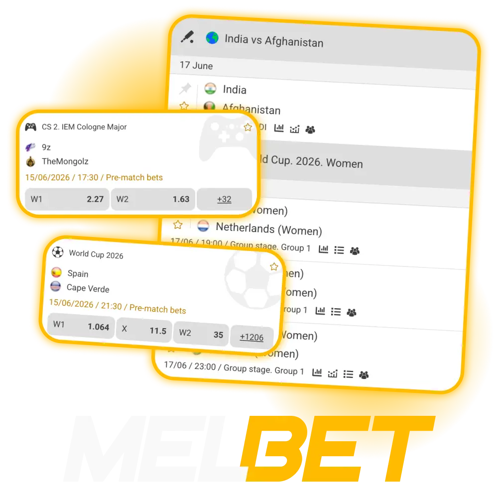 Place online stakes using the official Melbet online betting in India sportsbook portal.