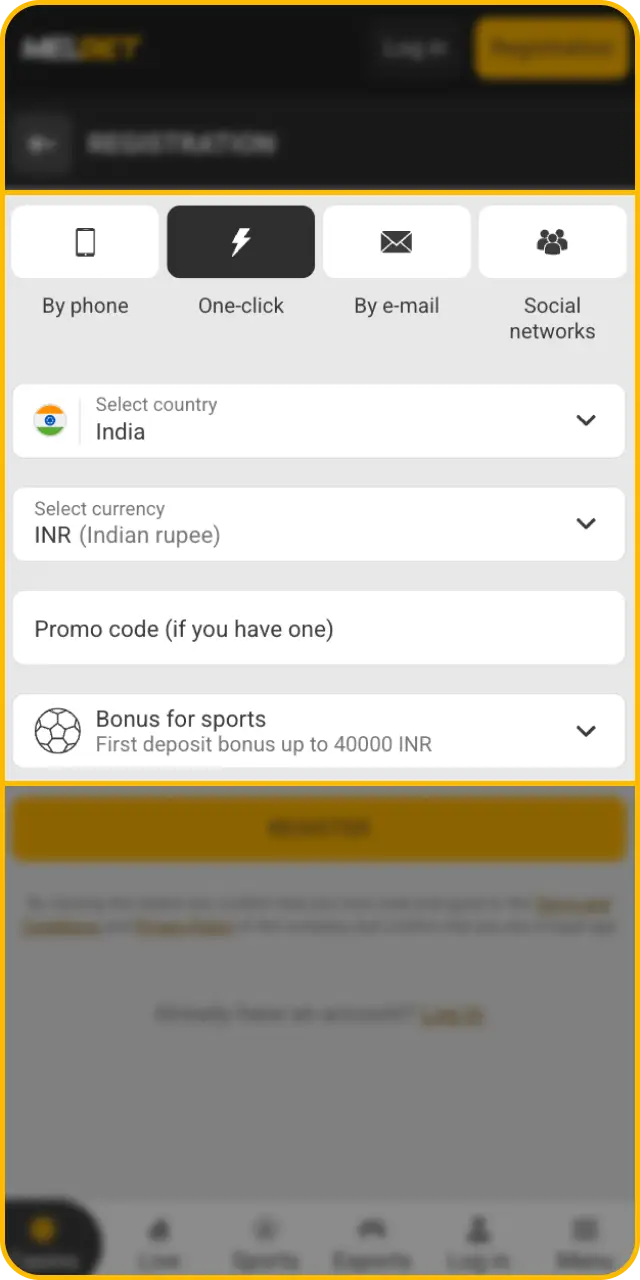 Setup your account profile as the next stage of how to place your first bet on Melbet.