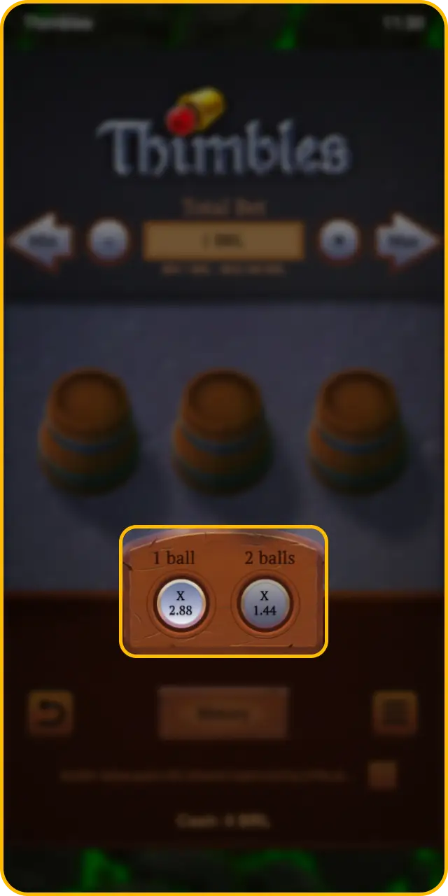 Select your ball quantity before you play how Thimble game works on Melbet.